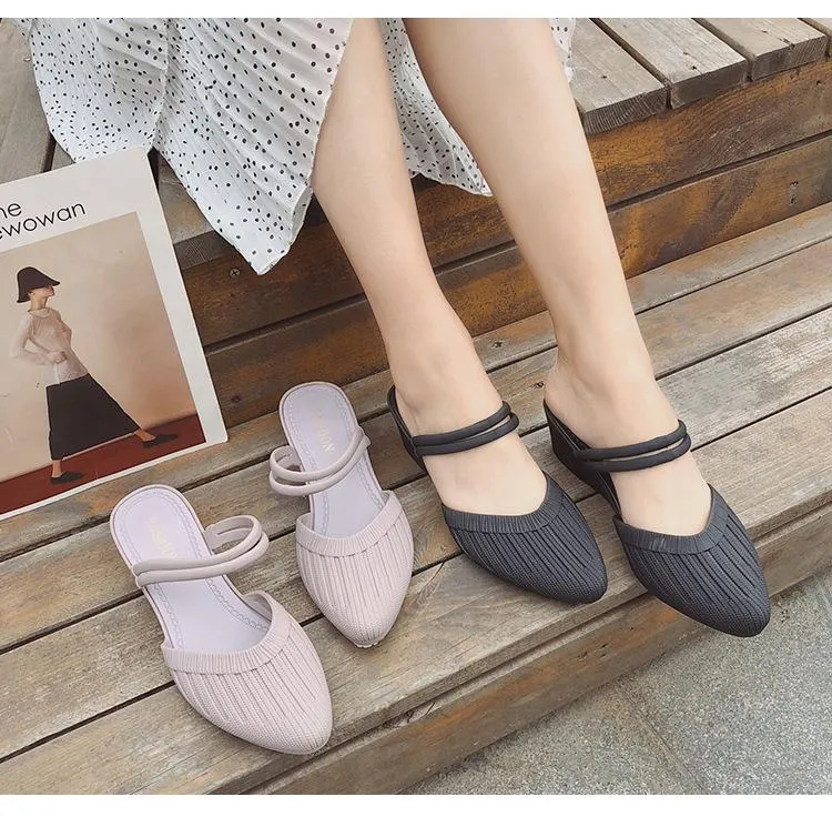 Women closed toe ankle strap 
slide mule sandals