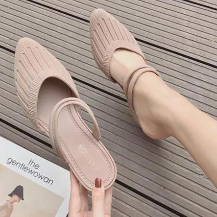 Women closed toe ankle strap 
slide mule sandals
