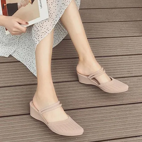 Women closed toe ankle strap 
slide mule sandals