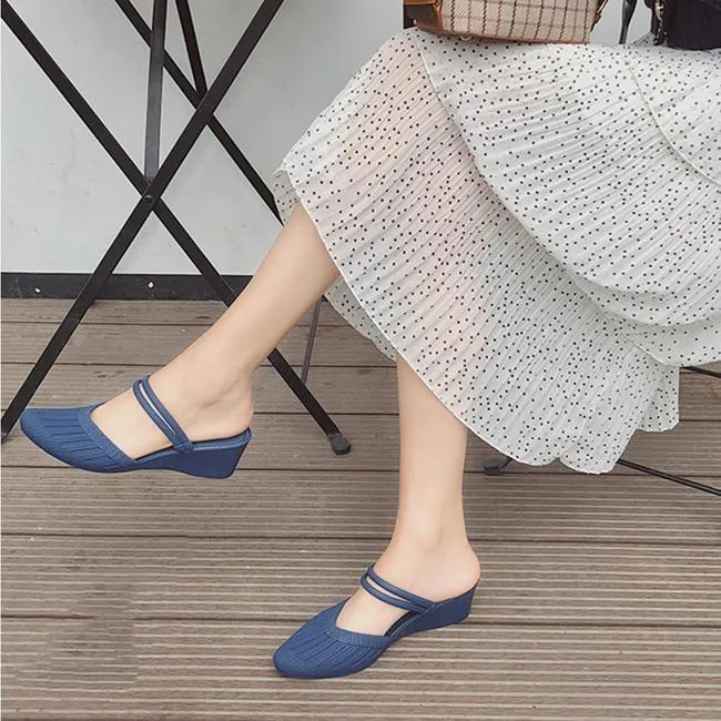Women closed toe ankle strap 
slide mule sandals